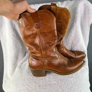 VTG Landis Mens Cowboy Boots Size 10 D Shoes Brown Leather Western 4100